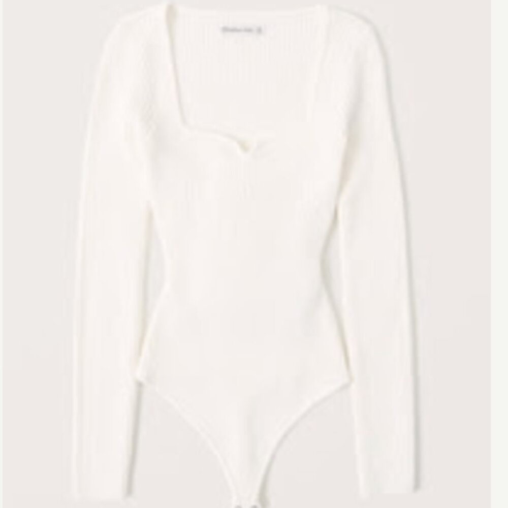 Abercrombie & Fitch Women's Long-Sleeve Sweetheart Sweater Bodysuit - Off White